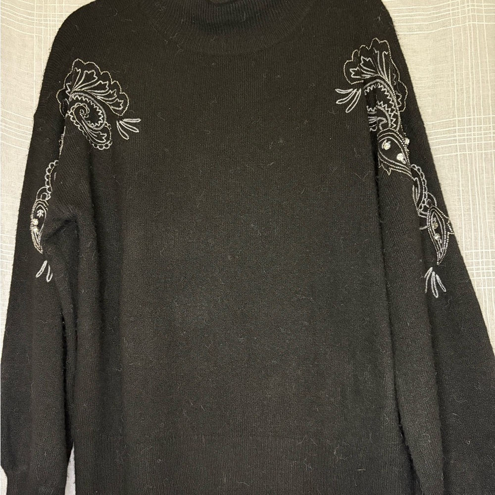 Elegant Black Embroidered Women's Sweater